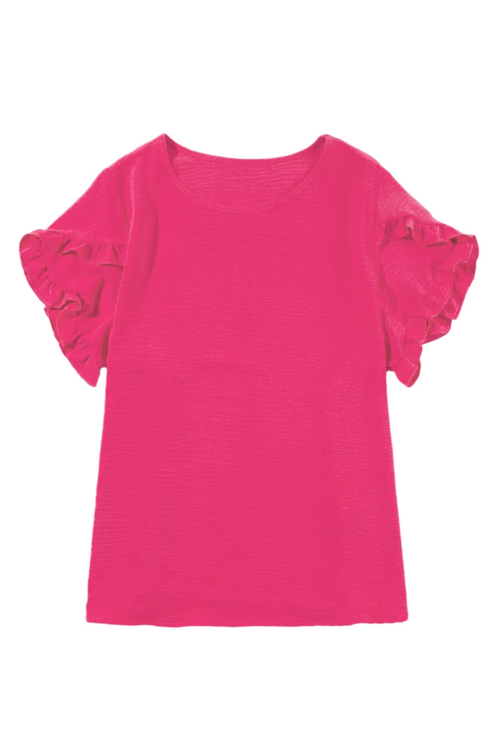 Bright Pink Ruffled Short Sleeve Plus Size Top - Love Salve